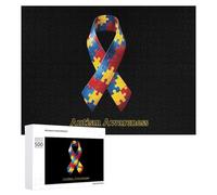 Autism Awareness Ribbon Funny Wooden Puzzle Adults Difficult Jigsaw Puzzles with Storage Box for Family Game Birthday Gift