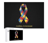 Autism Awareness Ribbon Funny Wooden Puzzle Adults Difficult Jigsaw Puzzles with Storage Box for Family Game Birthday Gift