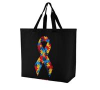 Autism Awareness Ribbon Large Tote Bag Reusable for Shopping