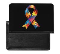 Autism Awareness Ribbon Passport Wallet Cute Passport Case with Card Slot Travel Passport Holder Cover