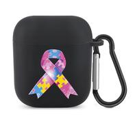 Autism Awareness Ribbons Bluetooth Headset Cover Earbuds Case TPU Headphone Protective Compatible with Airpods 1/2 Black-Color