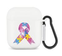 Autism Awareness Ribbons Bluetooth Headset Cover Earbuds Case TPU Headphone Protective Compatible with Airpods 1/2 White-Color