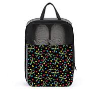 Autism Awareness Ribbons Butterflies Shoe Bag with Zipper & Handle, Waterproof Breathable Portable