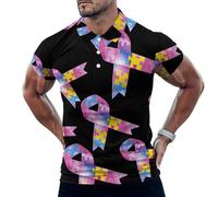 Autism Awareness Ribbons Mens Polo Shirts Short Sleeve Golf Shirt Casual T-Shirt Top for Work Athletic S