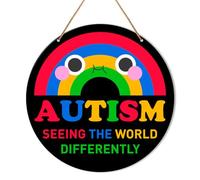 Autism Awareness Sign Decor, Autism Hanging Sign Decor Wall Decorations Wood Sign for Door, Home, Classroom, Gift for Autism Family Mom, Autism Seeing The World Differently