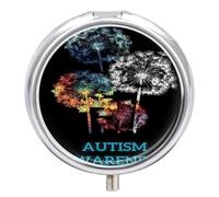 Autism Awareness Small Pill Organizer with 3 Compartments Travel Medicine Case Portable Round Vitamin Storage Box