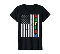 Autism Awareness Support US Flag Patriotic Autistic Value Graphic T-Shirt, Women, Black, L