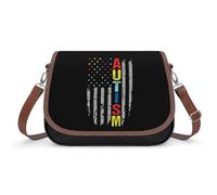 Autism Awareness U.S.A Flag Fashion Crossbody Handbags for Women Leather Shoulder Bag Purses with Wide Strap