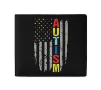 Autism Awareness U.S.A Flag Leather Bifold Wallet for Men Slim Card Cases with 2 Slots Minimalist Coin Purs