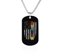 Autism Awareness U.S.A Flag Rectangle Memorial Necklace Personalized Metal Pendant Jewelry Gifts for Boyfriend Husband Dad 23.6in(60cm)