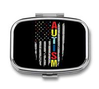 Autism Awareness U.S.A Flag Small Pill Organizer with 2 Compartments
