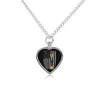 Autism Awareness US Flag Custom Urn Necklace for Ashes Heart Keepsake Pendant Jewelry Memorial Cremation