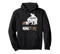 Autism Bear Mom with 3 kids Raising Hero Autism Awareness Pullover Hoodie