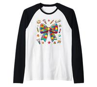 Autism Class Art Coquette Bow Teacher Puzzle Autism Coquette Raglan Baseball Tee