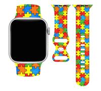 Autism Colorful Puzzle Piece Watch Series 11 IWatch Band Compatible With Apple Watch 42/44/45/49mm, Wristbands Silicone Strap Adjustable Replacements Accessories For Series 10/9/8/7/Se/Ultra Women Men