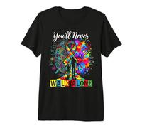Autism Dad Support Alone Puzzle You'll Never Walk Premium T-Shirt