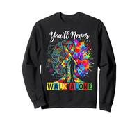 Autism Dad Support Alone Puzzle You'll Never Walk Sweatshirt