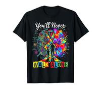 Autism Dad Support Alone Puzzle You'll Never Walk T-Shirt