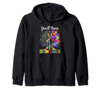Autism Dad Support Alone Puzzle You'll Never Walk Zip Hoodie