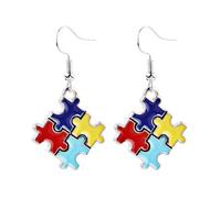 Autism Earrings for Women Autism Awareness Earrings Shirt Stuff Jewelry Puzzle Piece Dangle Earring Gifts for Teacher Mom, Metal, No Gemstone