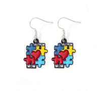 Autism Earrings Multi Color Enamel Autism Awareness Puzzle Piece Heart Shaped Drop Dangle Earrings for Women Inspirational Jewelry, enamel, No Gemstone