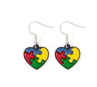 Autism Earrings Multi Color Enamel Autism Awareness Puzzle Piece Heart Shaped Drop Dangle Earrings for Women Inspirational Jewelry, enamel, No Gemstone
