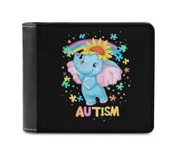 Autism Elephant Leather Men's Bifold Wallet Minimalist Credit Card Holder Simple Coin Purse with Hidden Slots