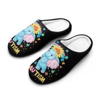 AUTISM Elephant Men's Cotton Slippers Size Cozy Memory Foam Soft Lightweight House Shoes Size7-14