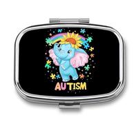 Autism Elephant Portable Pill Organizer with 2 Compartments Square Medicine Box Compact Travel Pharmacy Case