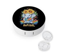 Autism Elephant Round Travel Contact Lens Kit with Mirror