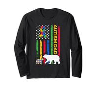 Autism Father Son - Papa Bear Autistic Boys Girls Autism Dad Long Sleeve T-Shirt