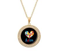 Autism Heart Fashion Women's Diamond Necklace Shiny Round Pendant Jewelry Romantic Gifts