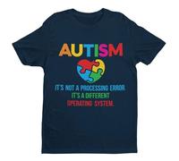 Autism, It's Not A Processing Error But A Different Operating System - Funny Graphic Men's T-Shirt - Casual Printed Tee - Great Gift for Dad, Husband or Brother - Blue - 2XL
