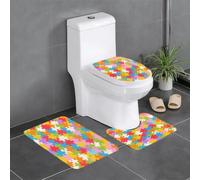 Autism Jigsaw Puzzle Pattern 3 Piece Bathroom Rugs Set | It is made of soft absorbent flannel with a non-slip backing,it suitable for use in the shower area, beside the bathtub,