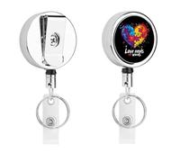 Autism Love Needs No Words Cute Retractable Metal ID Badge Holder Reel Clip Keychain for Office Work