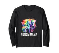 Autism Mama Elephant Rainbow Watercolor Art Long Sleeve T-Shirt