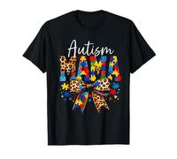 Autism Mama Leopard Print Ribbon & Puzzle Piece Support T-Shirt