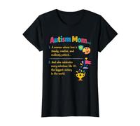 Autism Mom Definition Acceptance Family Support Awareness Value Graphic T-Shirt, Women, Black, L