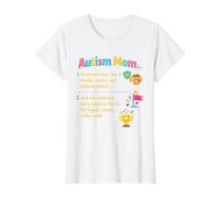 Autism Mom Definition Acceptance Family Support Awareness Value Graphic T-Shirt, Women, White, L