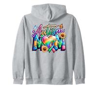 Autism Mom Puzzle Pieces Rainbow Heart Awareness Zip Hoodie