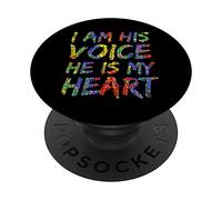Autism Mom Quote for Parents I Am His Voice He is My Heart PopSockets Swappable PopGrip