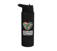 Autism Mom Stronger Than Yesterday Puzzle Heart Stainless Steel Insulated Water Bottle