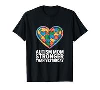 Autism Mom Stronger Than Yesterday Puzzle Heart T-Shirt