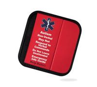 Autism Non-Verbal Awareness Medical Alert Seatbelt Cover for Children in Car Seats (6”) Featuring an Emergency Information Form and Pocket by Help Belts. (Red)
