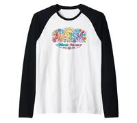 Autism Not Less Love Rainbow Handprints Sun Clouds Raglan Baseball Tee