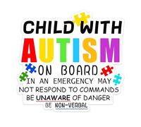 Autism On Board Sticker Autism Awareness Safety Decal 4 x 4.2 - Autism Emergency-Notice Labels Vinyl Autistic Child Decal for Car Vehicle Windows, Doors 5pcs