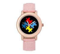 Autism Puzzle Awarenes Women's Wrist Watch Fashion Wristwatches with Pink Strap Gifts for Women Mother Wife Birthday