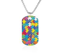 Autism Puzzle Awareness Couples Memorial Necklaces for Women Men Square Titanium Steel Chains Pendant Jewelry Gift