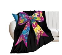 Autism Puzzle Bow 250GSM Flannel Throws Blanket Lightweight Warm Fleece Knee Blankets for Bed Sofa 60"*80"（150 * 200cm）