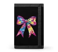 Autism Puzzle Bow Trifold Men's Wallets with 8 Card Slots & Key Hook Slim Travel Purse Money Clip